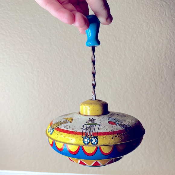 Ohio Art Toys Vintage Tin Litho Spin Top Toy Lithograph Circus